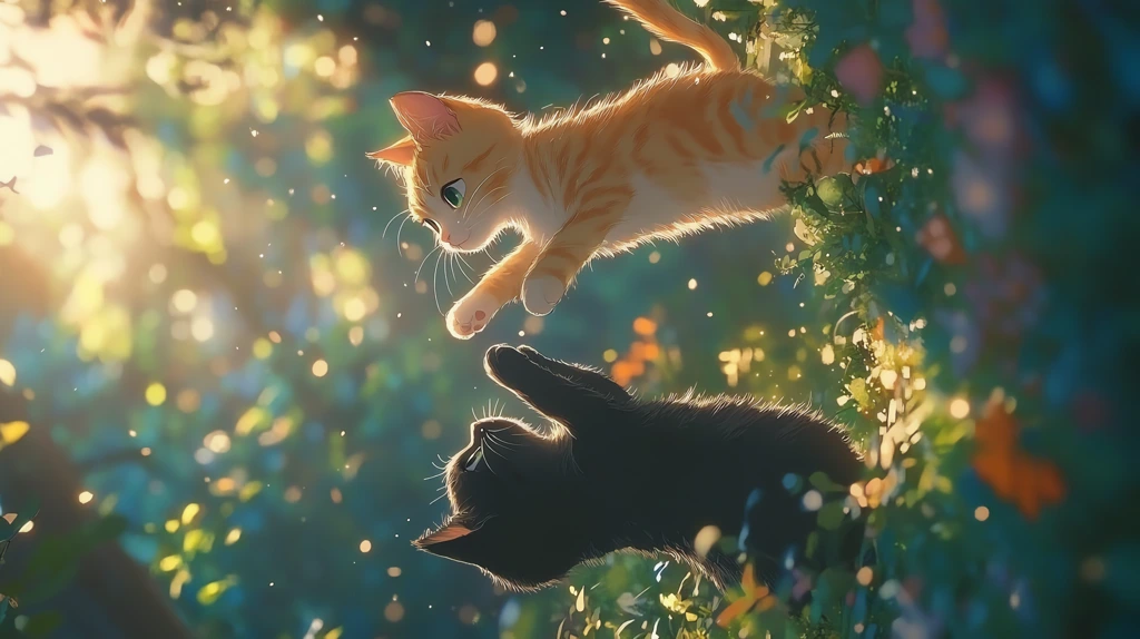 in a fantastic forest two cute cats phone wallpaper 4k