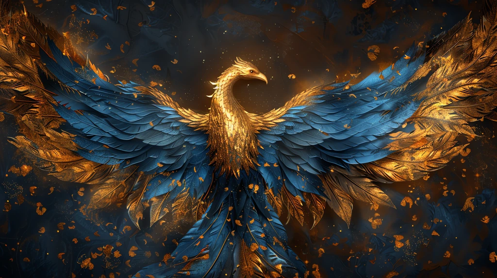 infrared blue and gold phoenix art desktop wallpaper 4k