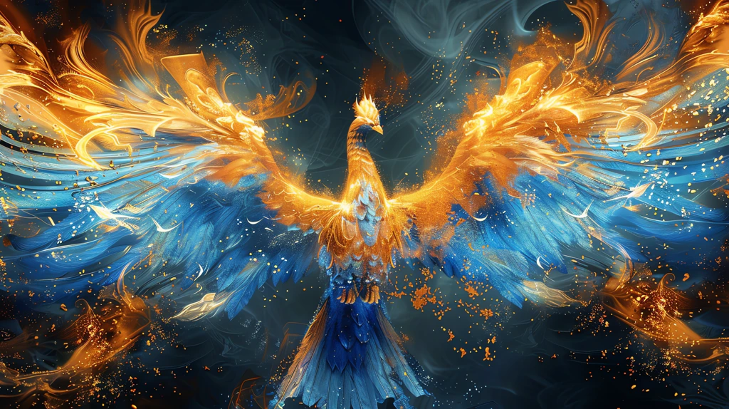 infrared blue and gold phoenix facing forward desktop wallpaper 4k