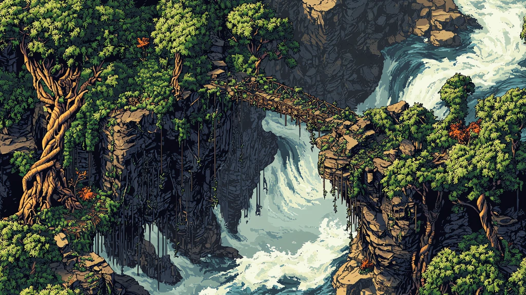 isometric d&d battle map jungle trees end abruptly at the edge of a towering cliff desktop wallpaper 4k