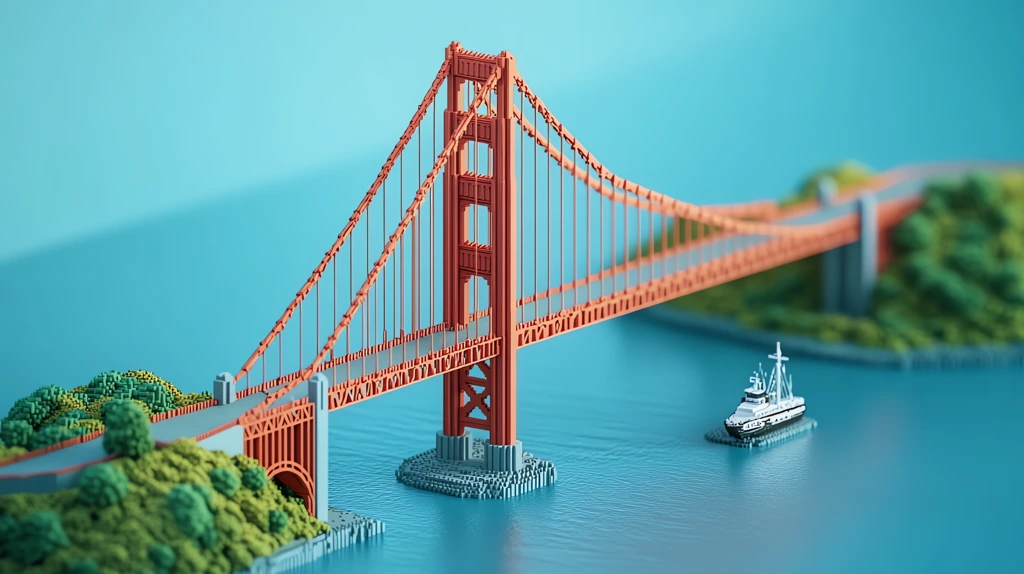 isometric diorama miniature of famous golden gate in usa desktop wallpaper 4k