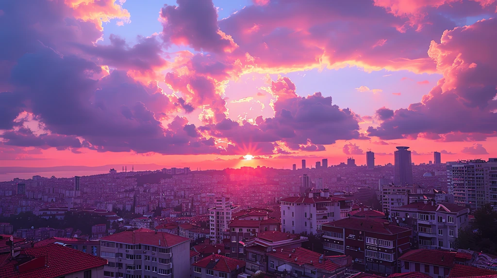 istanbul roofs clouds in pink sunset light desktop wallpaper 4k