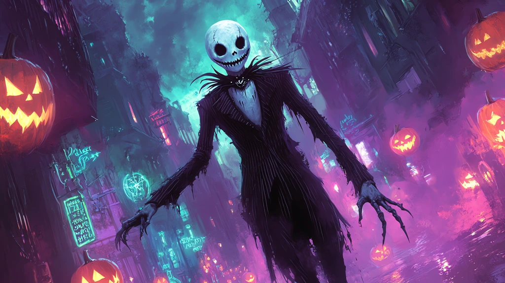 jack skellington reimagined as a human walking toward desktop wallpaper 4k