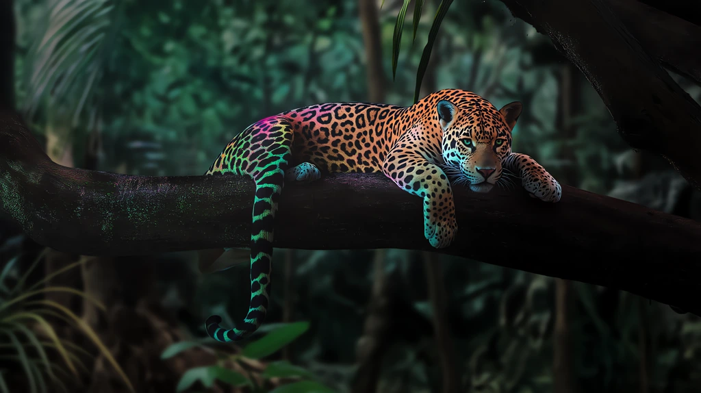 jaguar resting on tree branch in jungle desktop wallpaper 4k