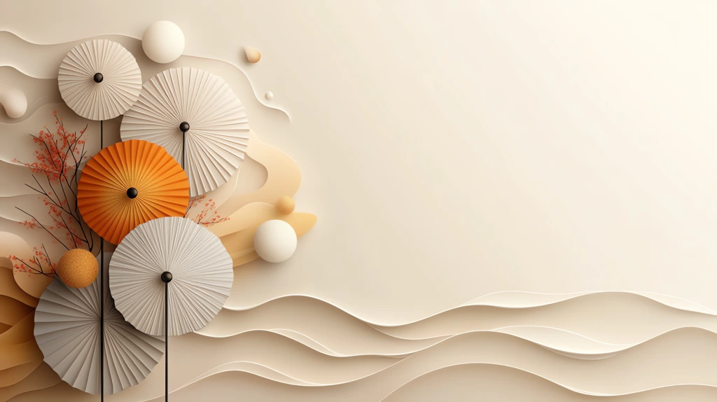 japanese vector background in soft cream tones featuring curved lines resembling traditional desktop wallpaper 4k