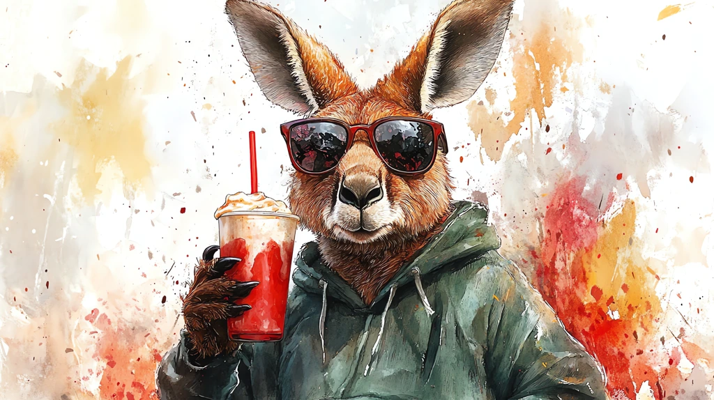 kangaroo wearing a green jumper and sunglasses drinking a milkshake desktop wallpaper 4k