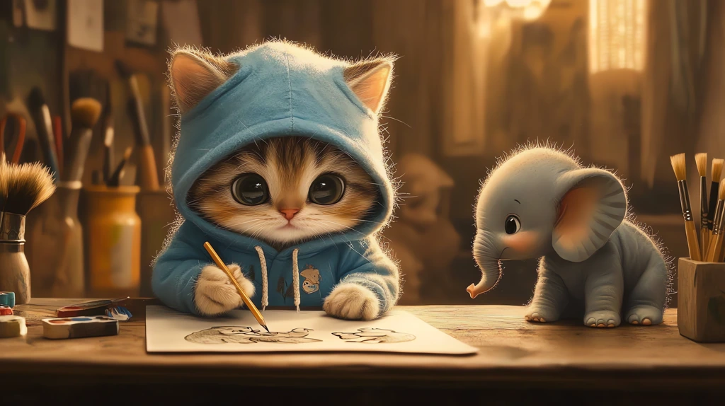 kitten wearing a blue hoodie originally with cute animal ears desktop wallpaper 4k