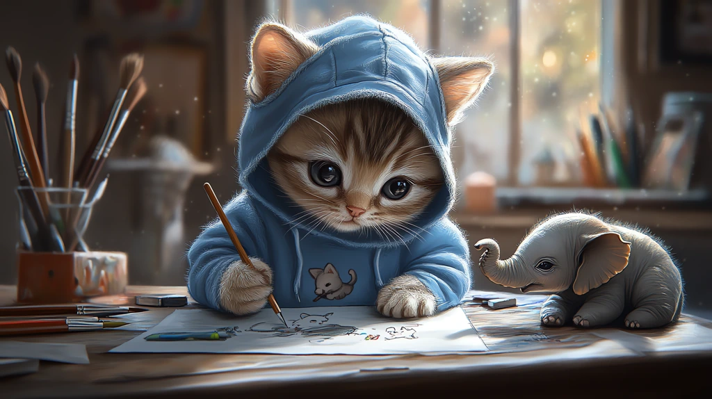 kitten wearing a blue hoodie originally with cute desktop wallpaper 4k