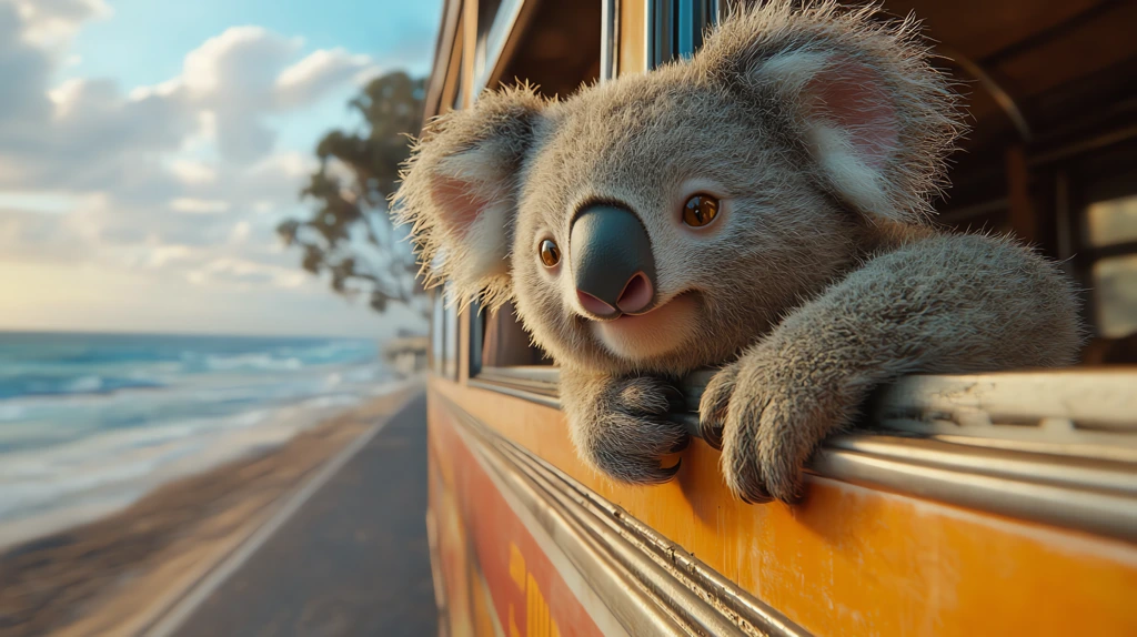 koala head sticking out of the bus window desktop wallpaper 4k