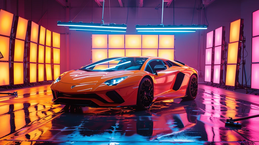 lamborghini in a studio with the best lighting and beautiful designs desktop wallpaper 4k