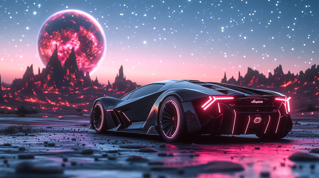 lamborghini vision gran turismo in space glowing blue and red desktop wallpaper 4k