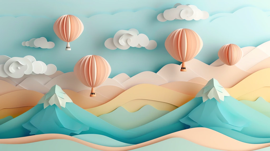 landscape with hot air balloons floating in a pastel sky desktop wallpaper 4k