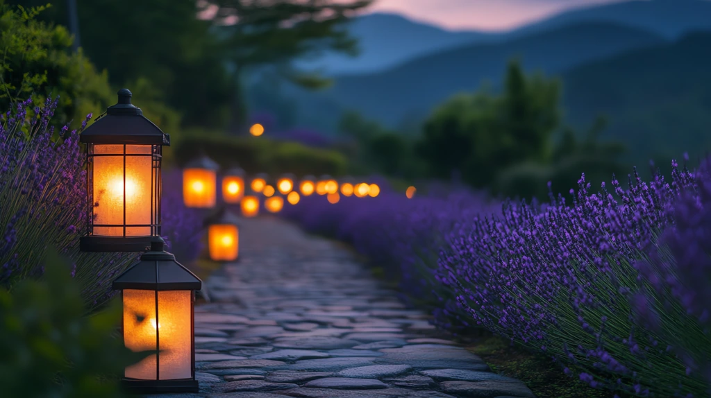 lanterns line long lanes lighting lavender lightly desktop wallpaper 4k