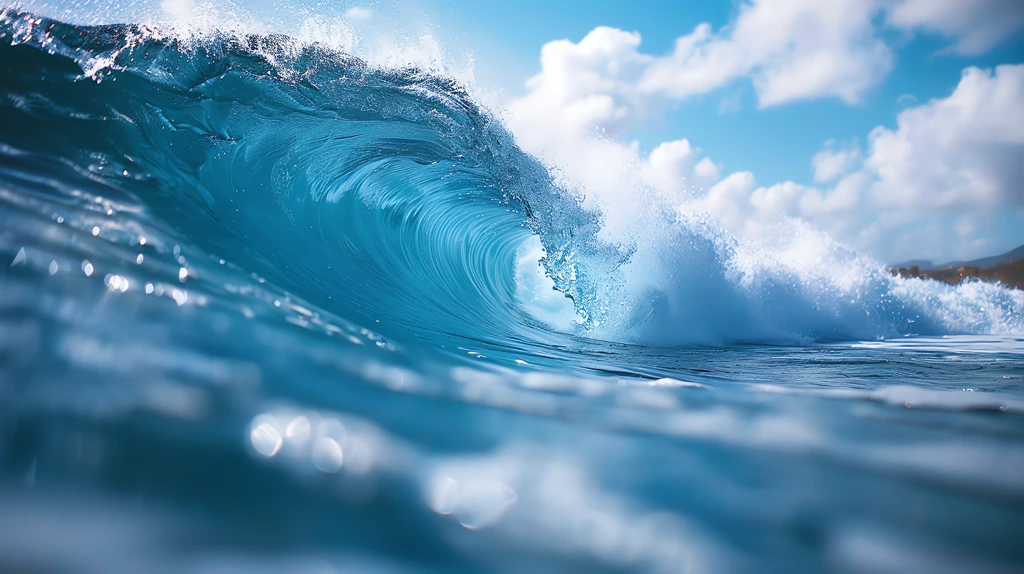 large blue wave with crystal clear water and white desktop wallpaper 4k