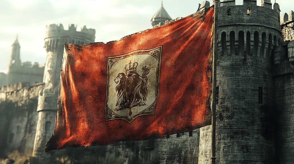 large royal flag with a clean line logo of a lion middle ages desktop wallpaper 4k