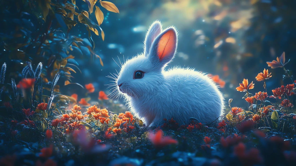 large strange fluffy white rabbit in the middle desktop wallpaper 4k