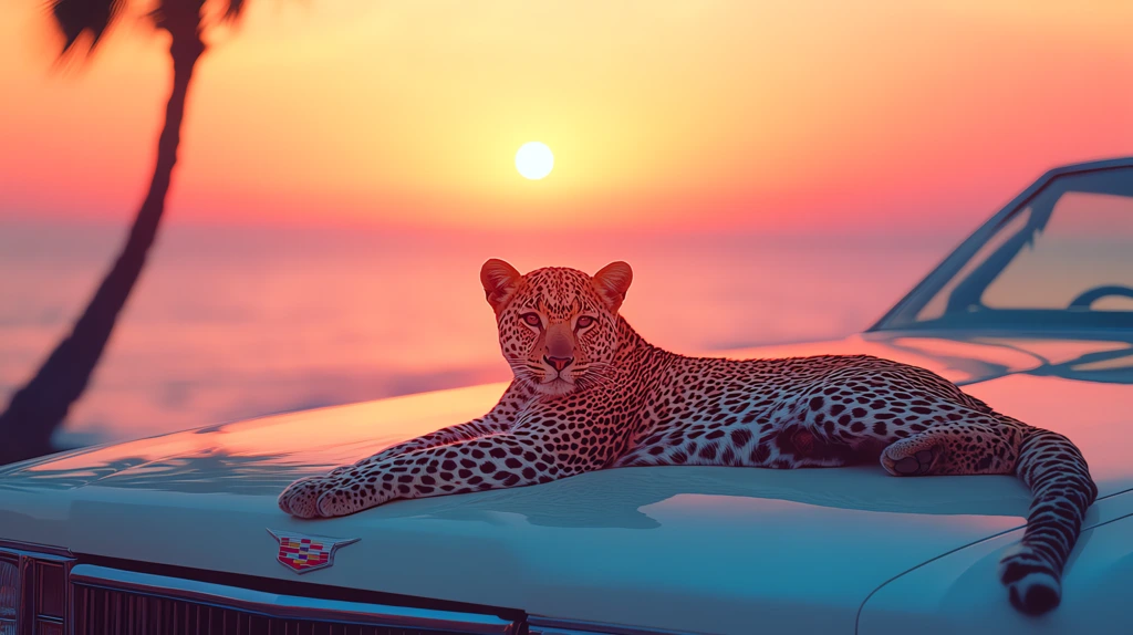 leopard lies on the hood of an old white car desktop wallpaper 4k