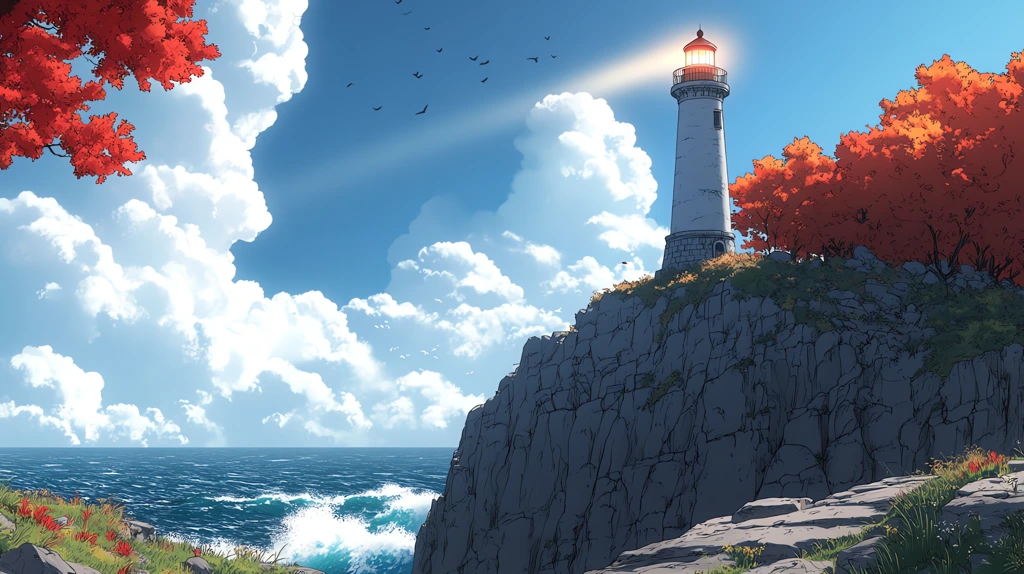 lighthouse stands on the edge of a cliff overlooking a churning sea desktop wallpaper 4k