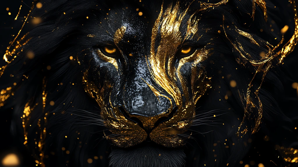 lion is made of black and gold liquid golden swirls dark desktop wallpaper 4k