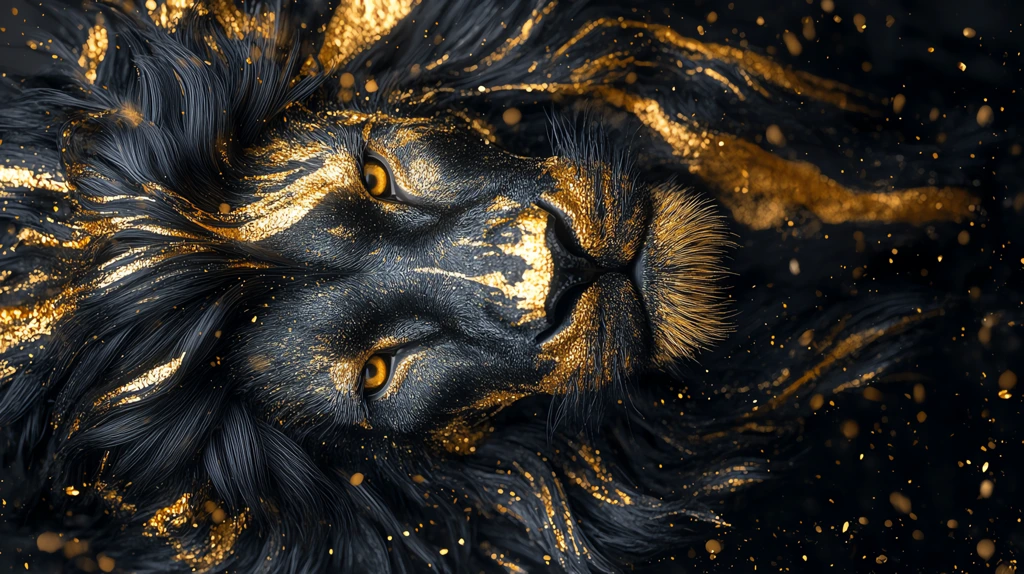 lion is made of black and gold phone wallpaper 4k