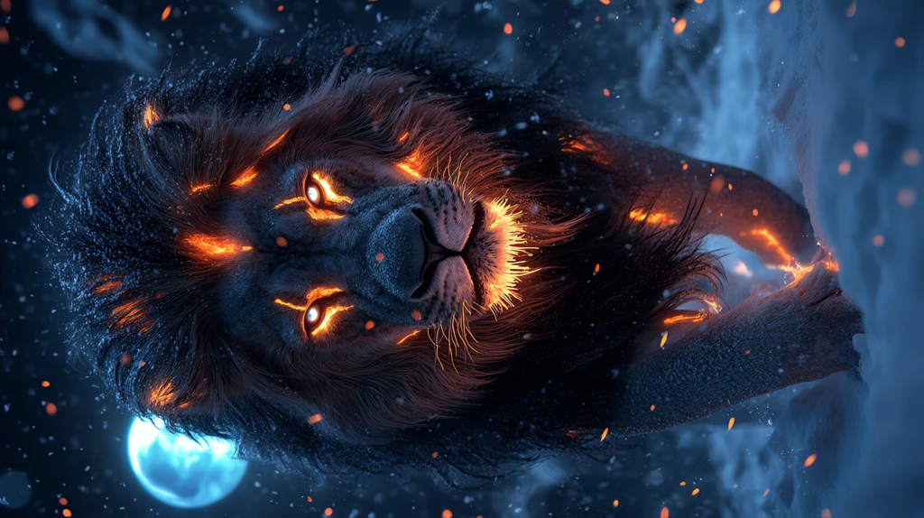 lion with fur of bioluminescent flames phone wallpaper 4k