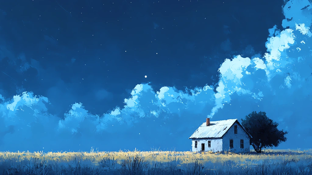 lone house in the field in a spectrum of deep deep blues desktop wallpaper 4k