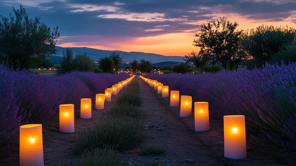 luminous lanterns line long lanes lighting lavender desktop wallpaper 4k