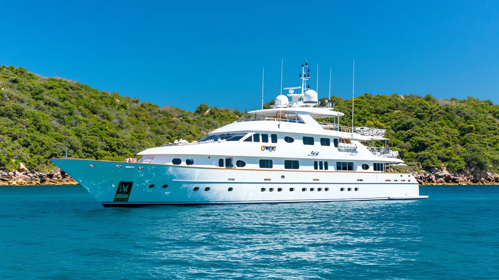 luxury yacht anchored in turquoise waters with a polished deck sunbathing lounges desktop wallpaper 4k