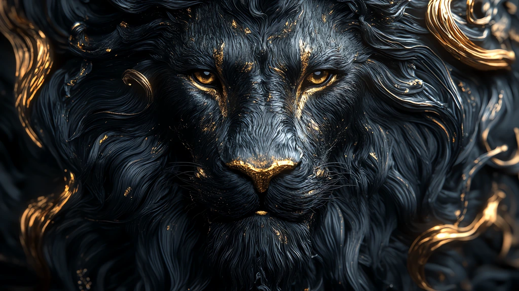 male lion is made of black and gold liquid golden dark desktop wallpaper 4k