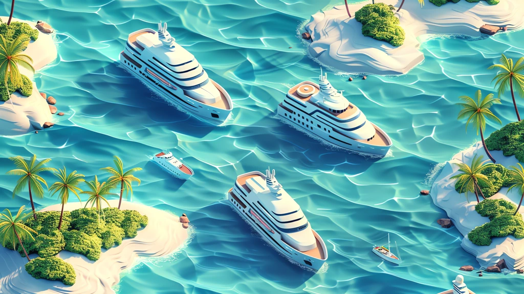 many repeating pattern of luxury cruise ships and tropical islands desktop wallpaper 4k