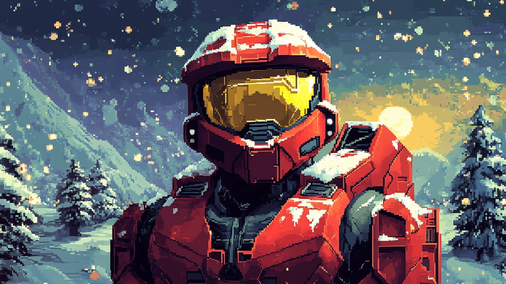 master chief of halo pixel art christmas version three desktop wallpaper 4k