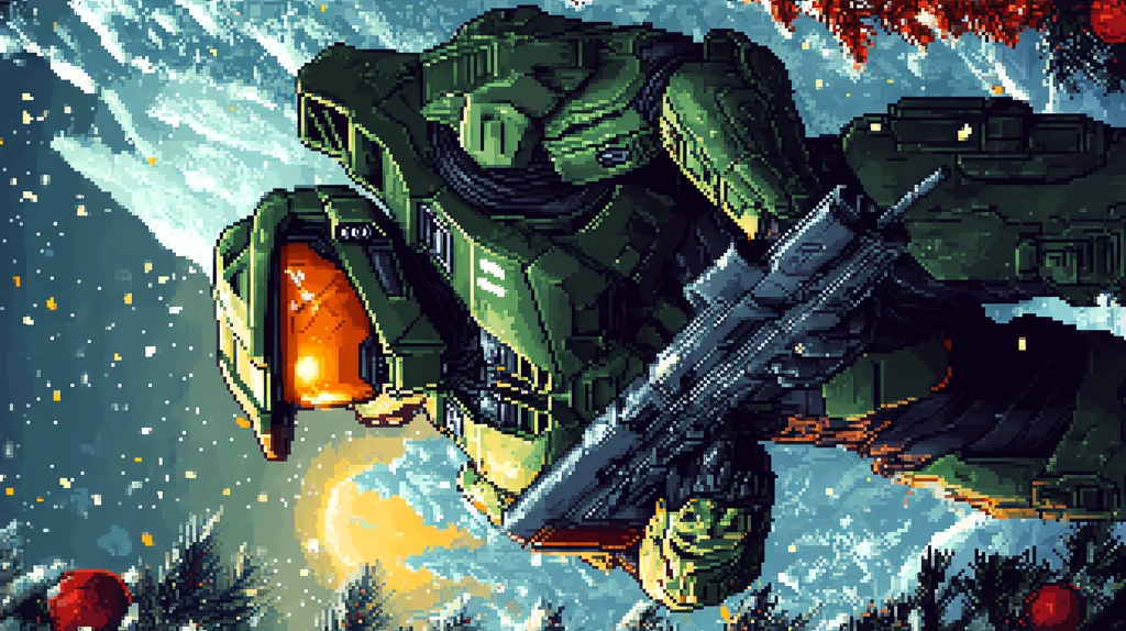 master chief of halo pixel art christmas version two phone wallpaper 4k