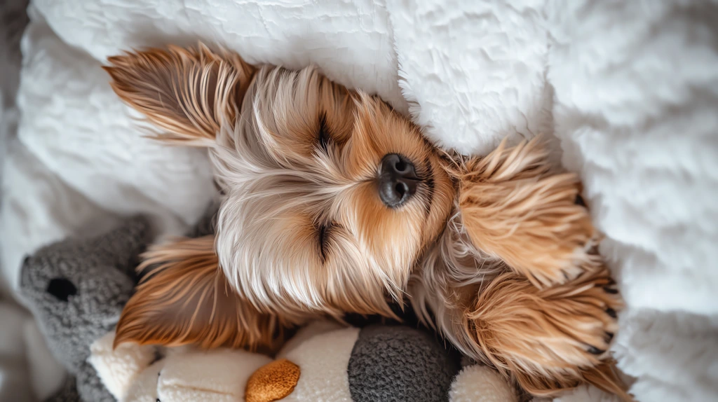 medium shot a tiny dog yorkshire terrier lies supine phone wallpaper 4k