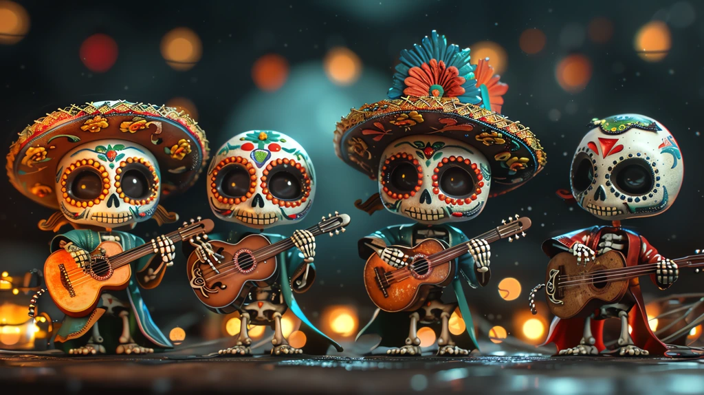 mexican mariachi band skeletons desktop wallpaper 4k