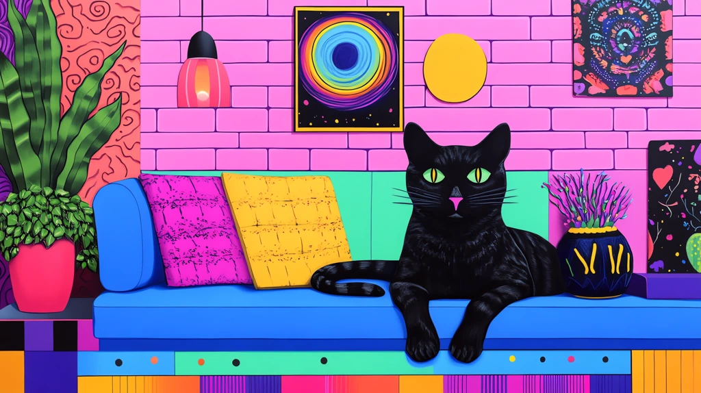 mid century modern kawaii minimally influenced by black cat desktop wallpaper 4k