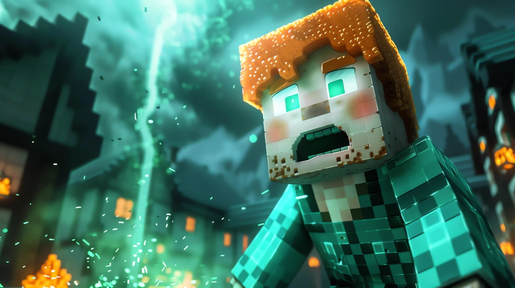 minecraft alex with orange hair and wearing a turquoise sweater is horrified desktop wallpaper 4k