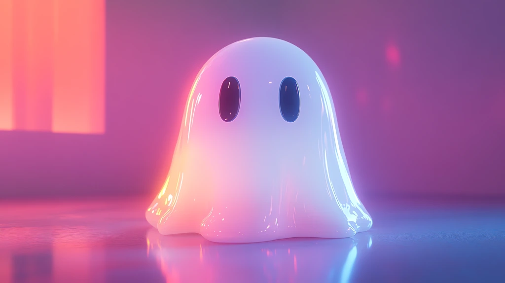 minimalist cartoon ghost icon in the style of an emoji on a color 3d render desktop wallpaper 4k