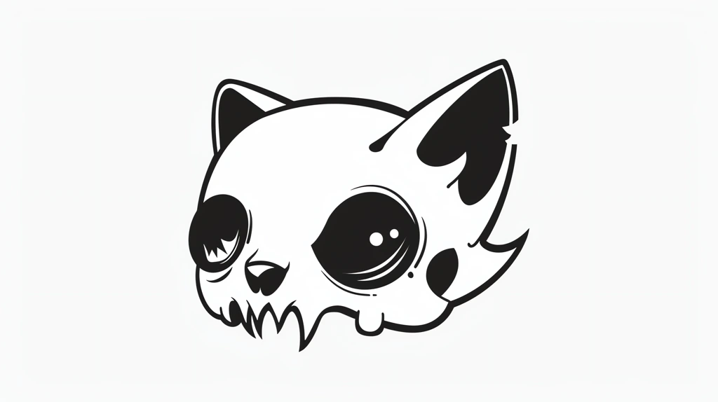 minimalist cute kawaii cat skull squished and whimsical side perspective desktop wallpaper 4k