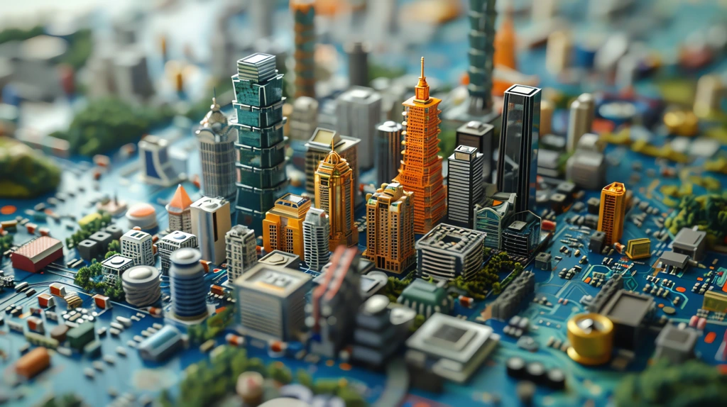 model of taipei city built on a computer motherboard the cityscape features desktop wallpaper 4k