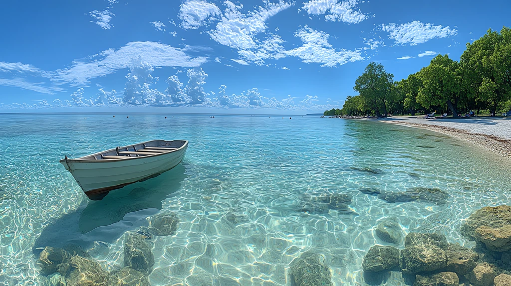 most beautiful sea with clear blue water and white clouds floating in the sky desktop wallpaper 4k