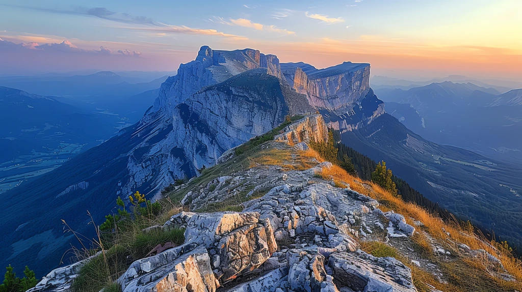 mountain peak with a breathtaking view of the valley below desktop wallpaper 4k