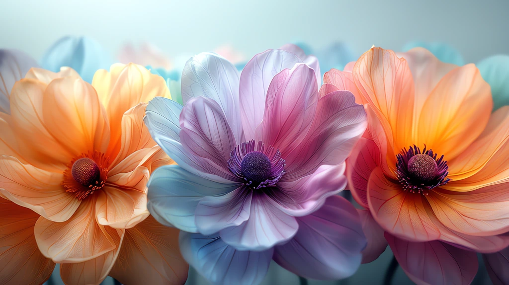 multicolored and pastel colored large flowers with very long petals desktop wallpaper 4k