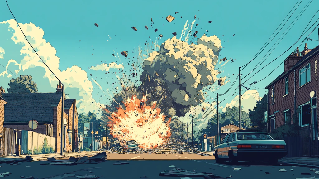 my street crashed and exploded flat color desktop wallpaper 4k