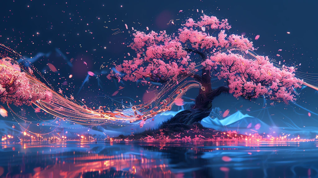 neon colors sakura tree desktop wallpaper 4k