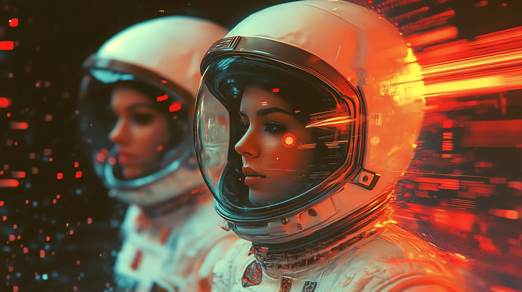 new wave astronaut females traveling through deep hyperspace desktop wallpaper 4k