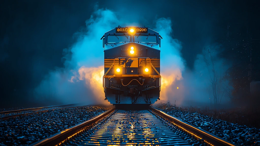 night blue cargo train front view cool illumination desktop wallpaper 4k