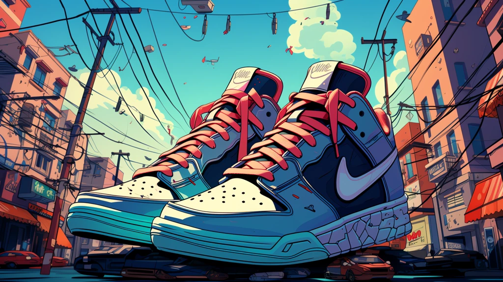nike shoes hanging over electricity wires in the street cartoon illustration desktop wallpaper 4k