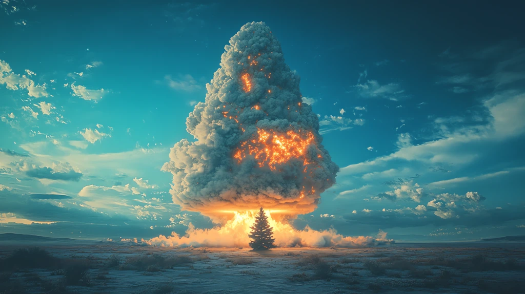 nuclear mushroom cloud in the shape of a christmas tree version four desktop wallpaper 4k