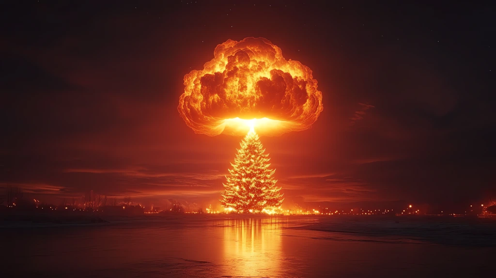 nuclear mushroom cloud in the shape of a christmas tree version three desktop wallpaper 4k