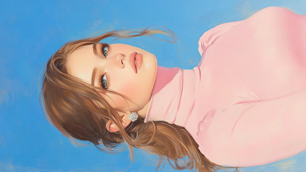 oil painting of a beautiful woman in pink turtle neck dress phone wallpaper 4k